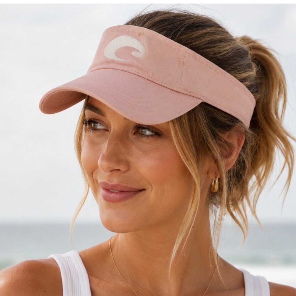 Costa Del Mar Pink Cotton Sun Visor Hat Embroidered Logo Adjustable Strap